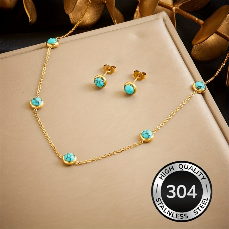 E-shop Schmuckset aus 304 Edelstahl, Halskette Ohrringe, 2-teiliges Set, Damen-Modeschmuck, Geschenk