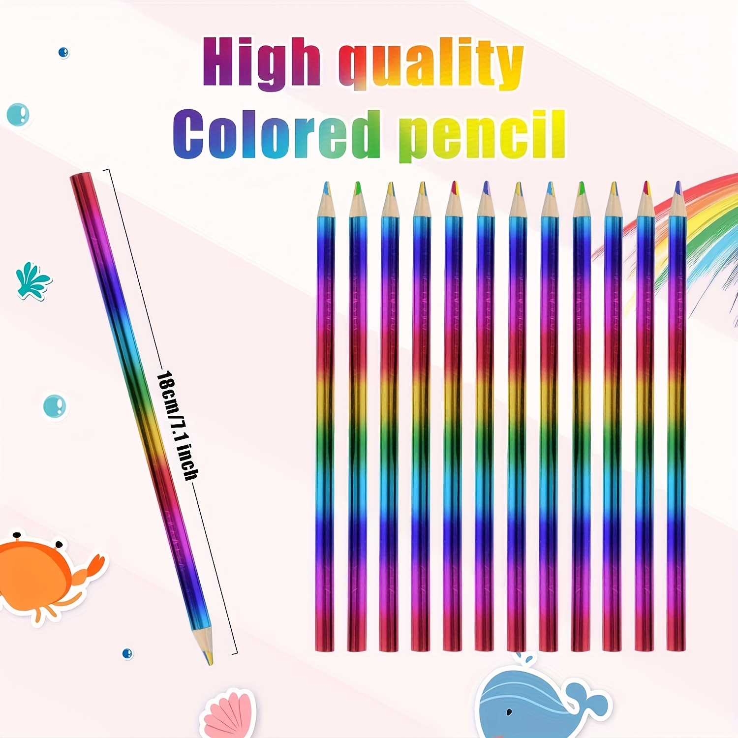 12 Pcs Rainbow Colored Pencils, 4 Color In 1 Colorful Rainbow Pencils Multi  Colored Pencil With Pencil Sharpener Laser Colored Pencils Bulk For Drawin