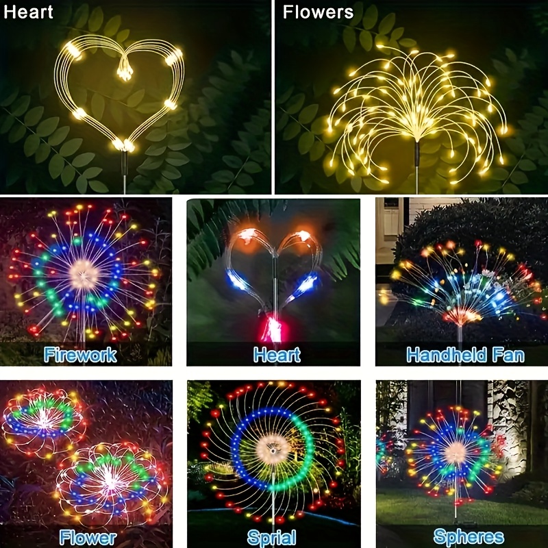 Set de 5 lumini solare cu efect de artificii, 300/400 LED, decor de sărbători, 8 moduri de iluminat, potrivite pentru grădini, curți, case, festivaluri, Crăciun, Halloween, decor pentru petreceri, alimentare solară, instalare portabilă
