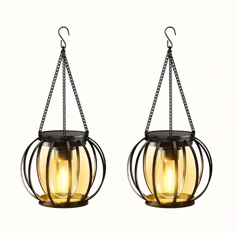 1/2 Solar Lantern, Metal Solar Hanging Light With Outdoor Hook, Bright And Warm Outdoor Solar Light, Ip65 Solar Light Suitable For Courtyard, Garden, Terrace, Porch Decoration