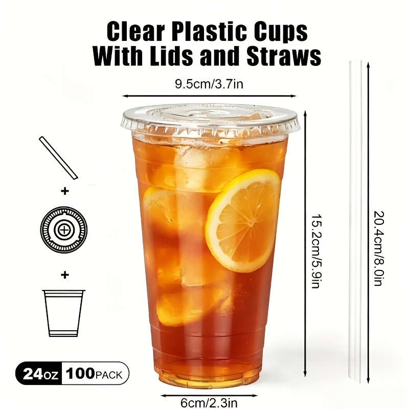 TEMU 100 Count Pet Plastic Cups, 16/20/24 Ounce Disposable Iced Coffee Cups To Go, Party Cold Drink Cups For Smoothie Milkshake Beverage