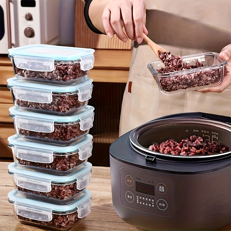 2pcs Set: Transparent Glass Insulated Heat- Lunch Box, Fruit Fresh-Keeping Container, High Borosilicate Rectangular Glass Bento Box, Multi-Grain Rice and Fat-Reduction Meal Container, Glass Storage Jars, Refrigerator-Safe Airtight Food Storage Boxes