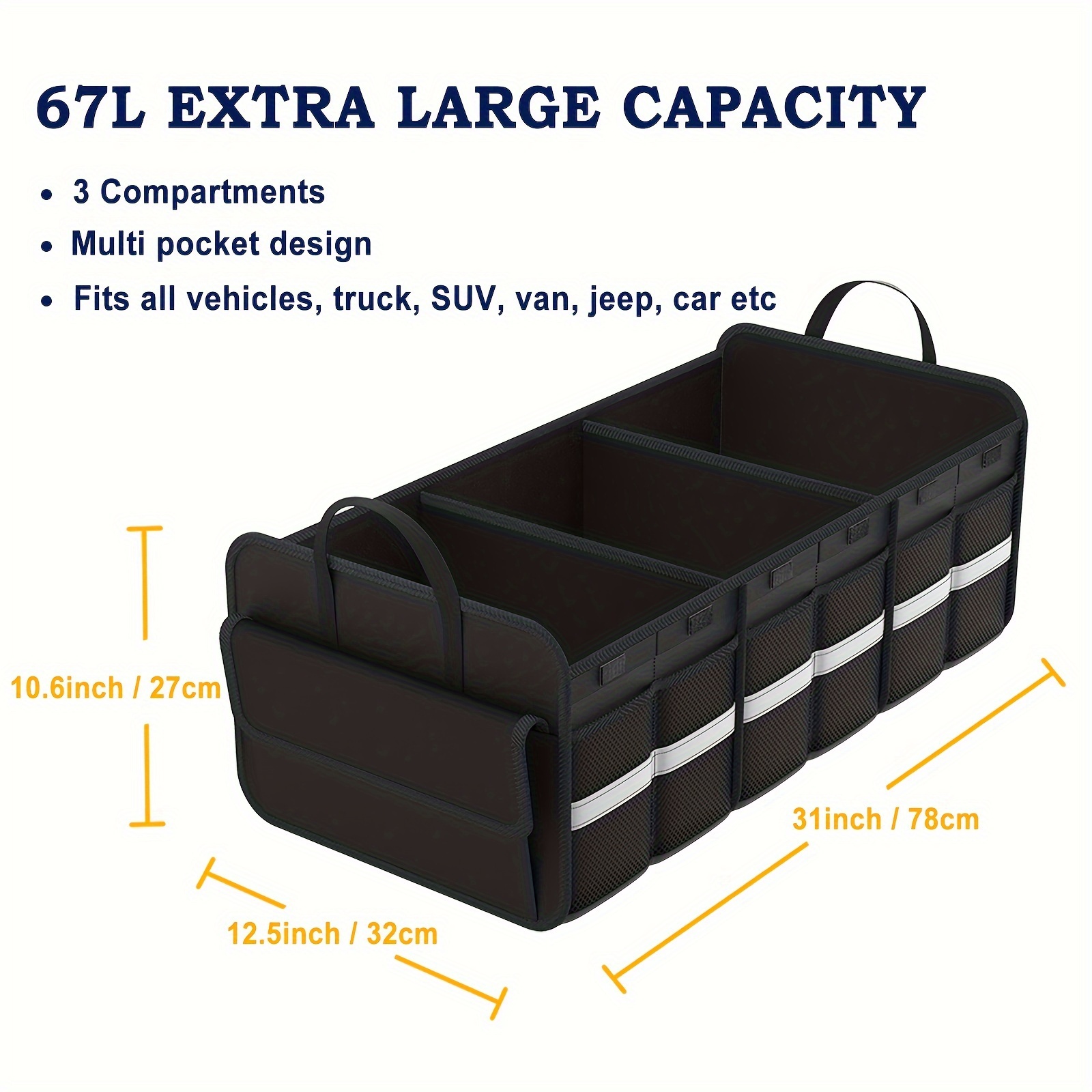 

Trunk Organizer For Suv, Large Trunk Organizer For Car, Collapsible Multi-compartment Car Trunk Organizer, Sturdy Cargo Trunk Storage Organizer, Non Slip Bottom