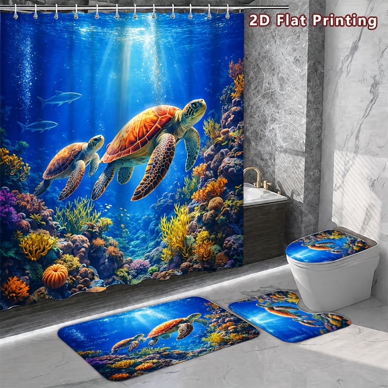 4pcs Hummingbird Love Shower Curtain Set with Bath Mat