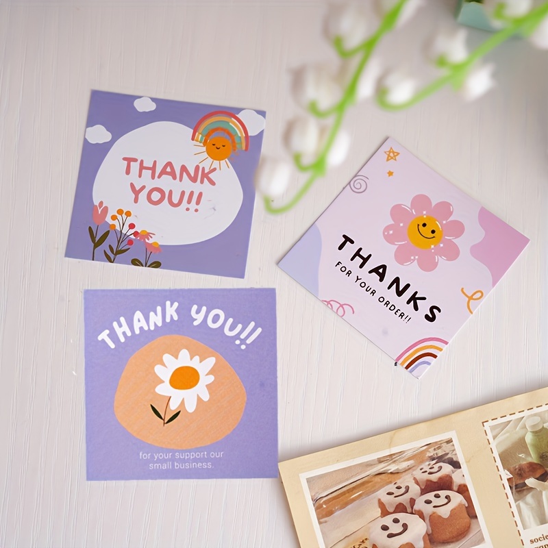 

50pcs, Minimalist Square Thank You Card With Flower Decoration, 6*6cm, Small Business Supplies, Thank You Cards, Birthday Gift, Cards, Unusual Items, Gift Cards