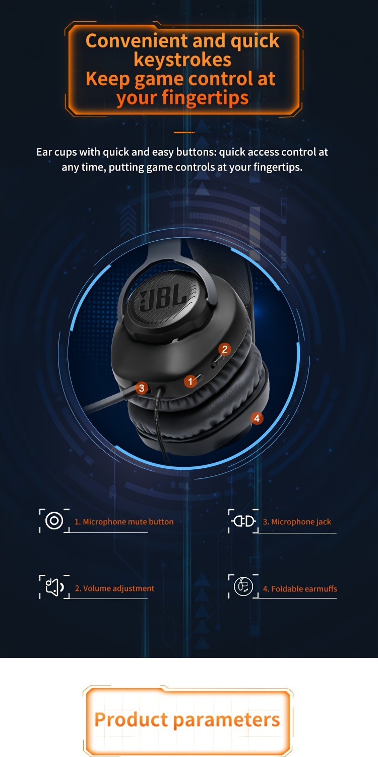 JBL Quantum 100 Over-Ear Gaming Headset, Music Playback Headset, Gaming Headset 3.5mm Connector, Clearly Distinguish Microphone, Mobile Phone, Computer Headset, Gaming Wired Headset