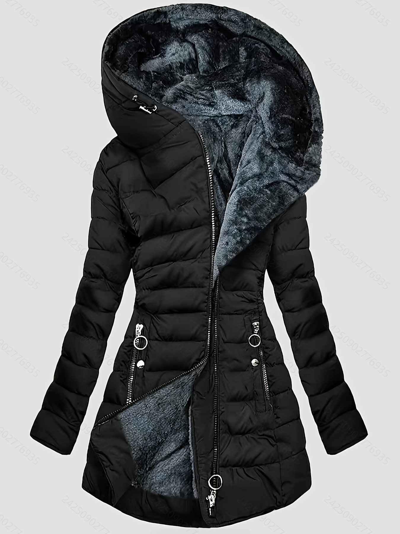 Chaqueta especial cálida y elegante para mujer SQ25033006, con cremallera, mangas largas, ajuste slim, capucha.