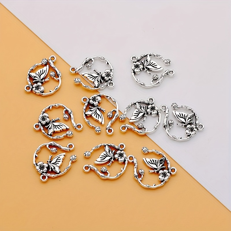 

10pcs Hollow Flower Charm Zinc Alloy Hollow Flower Connector Silvery Tibetan Silvery Making Bracelet Diy Earrings Necklace Flower Pendant