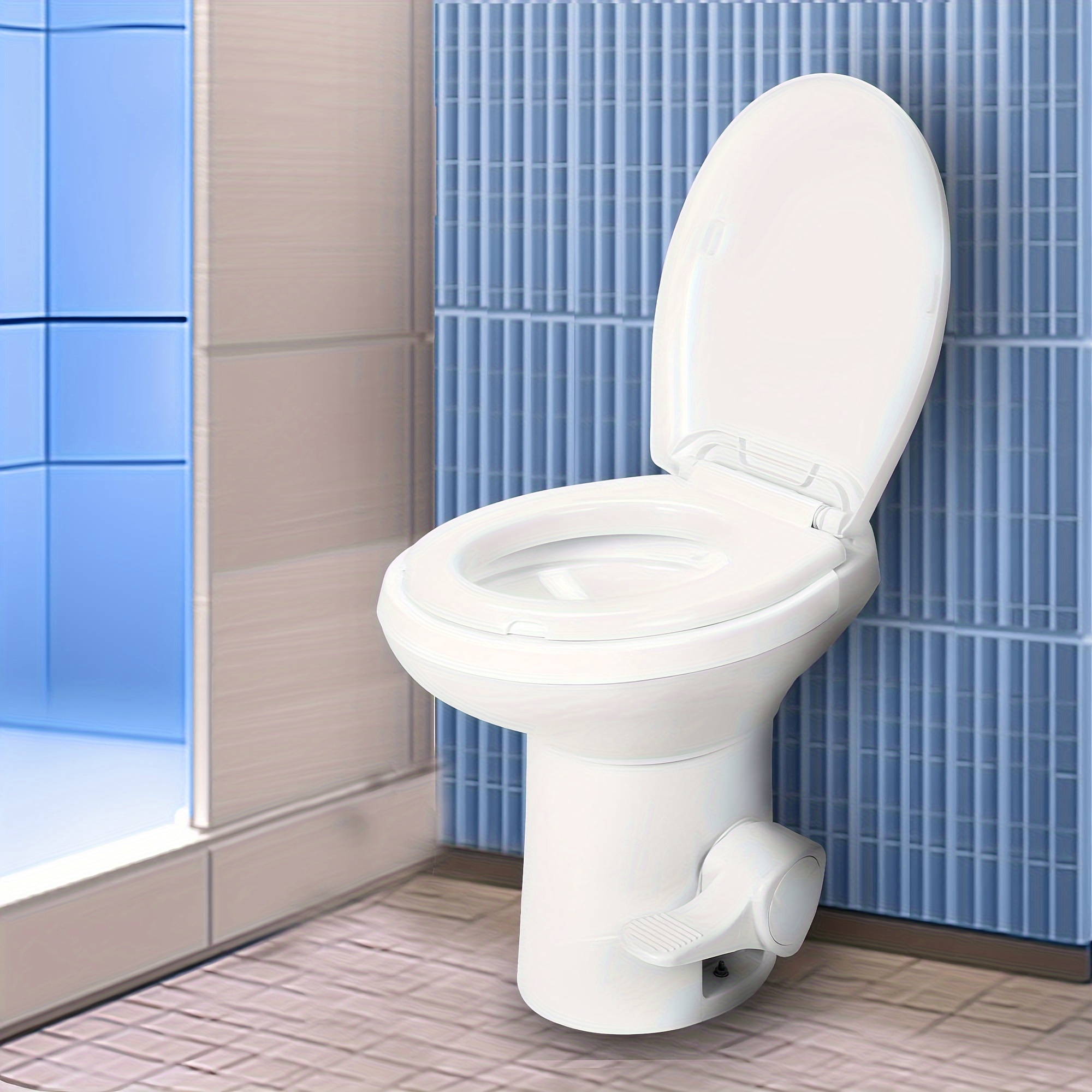 TEMU Phabules High-low Profile Gravity Flush Rv Toilet With Foot Pedal - Vintage Style, No Electricity Required, Ideal For Motorhomes, Trailers, Caravans
