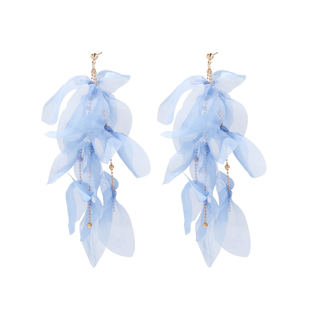 1 Pair Of Fashionable, Instagram-style, Ultra-ethereal, Sweet Lace Petal Long Tassel Earrings, Handmade
