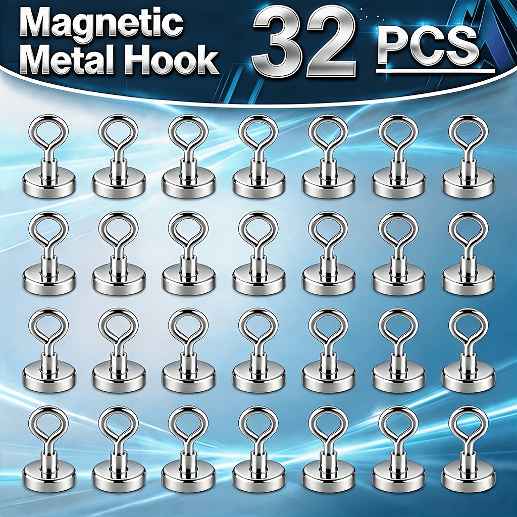TEMU High-quality Magnetic Metal Hook Set In 32pcs Or 11pcs Packs. Features A 17mm Diameter Round Base For Classic Stability And Long-lasting