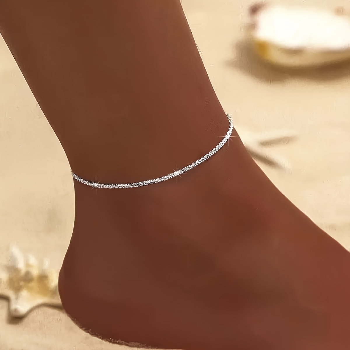 Elegant And Simple Silvery Women' Anklet, Versatile For Daily Casual Wear
