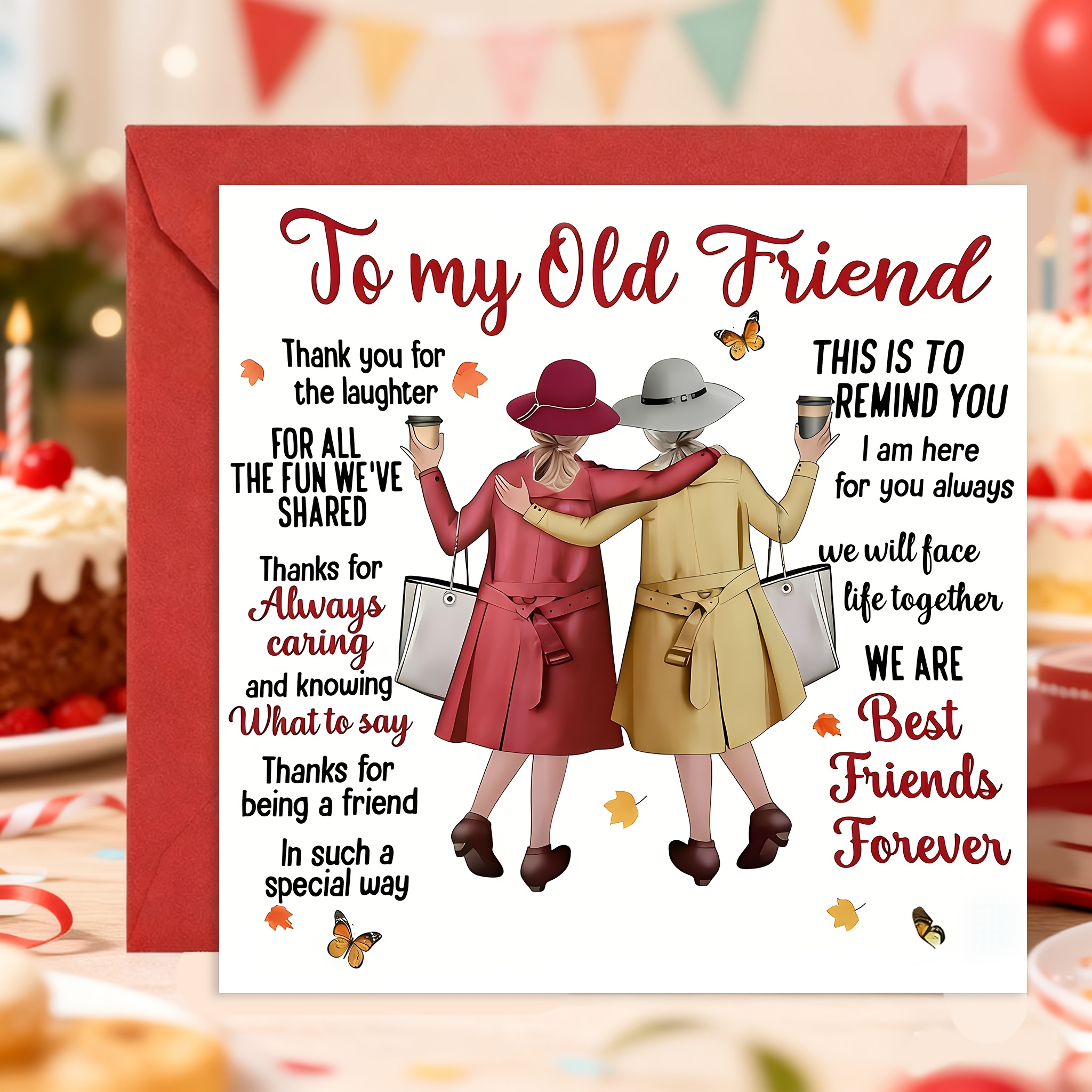 TEMU [bff Birthday Card] 1pc 'to My Sister!' Best Friend Forever Birthday Card - Vintage 'coffee, Flowers & Hugs' Design For Ride-or-die | Gift