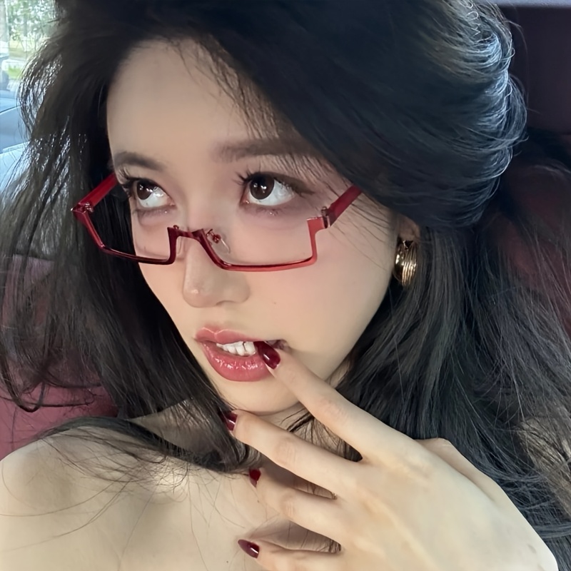 TEMU Fashionable Half-frame Glasses, Punk Style With Cute Sister Design, Soft Literary Decoration, Frameless Lenses
