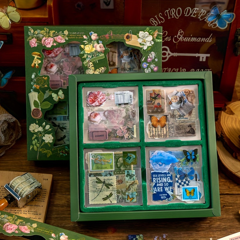 100pcs/box Sticker Boxes, Stickers For Scrapbooking, Retro And Exquisite Garden Theme, Junk Journaling Supplies, Die-cutting Good Tear, Decorate Diaries And Schedules Or Water Glasses