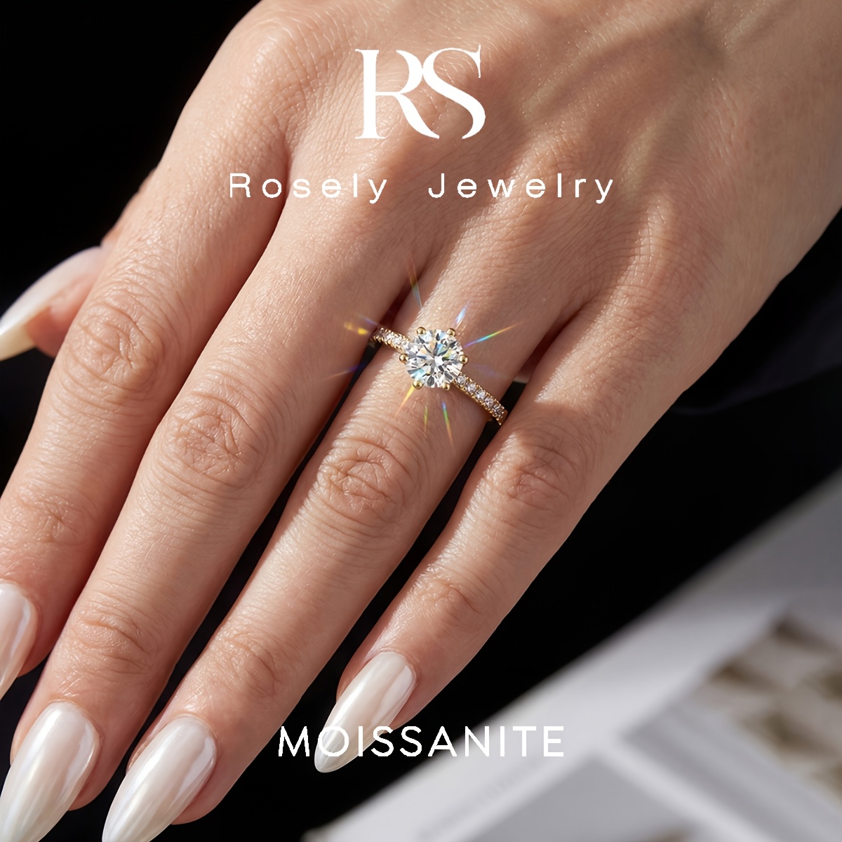 Sparkling 0.5Ct Moissanite Rings for Women, Luxury Engagement