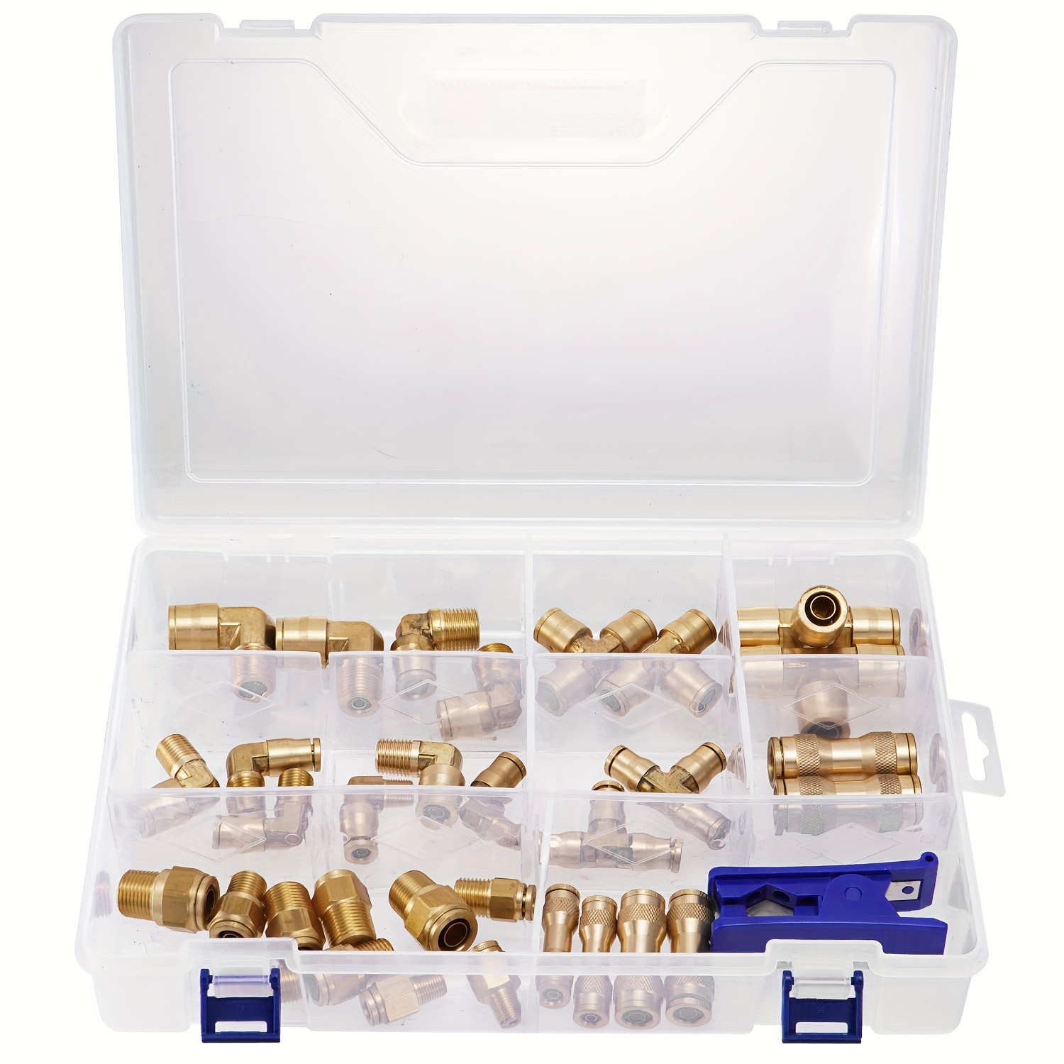 

33pcs Brass Dot Air Brake Line Fittings Kit 1/4" 3/8" 1/2" Push To Connect Fittings Quick Connect For Truck Or Fuel Water Oil Gas System