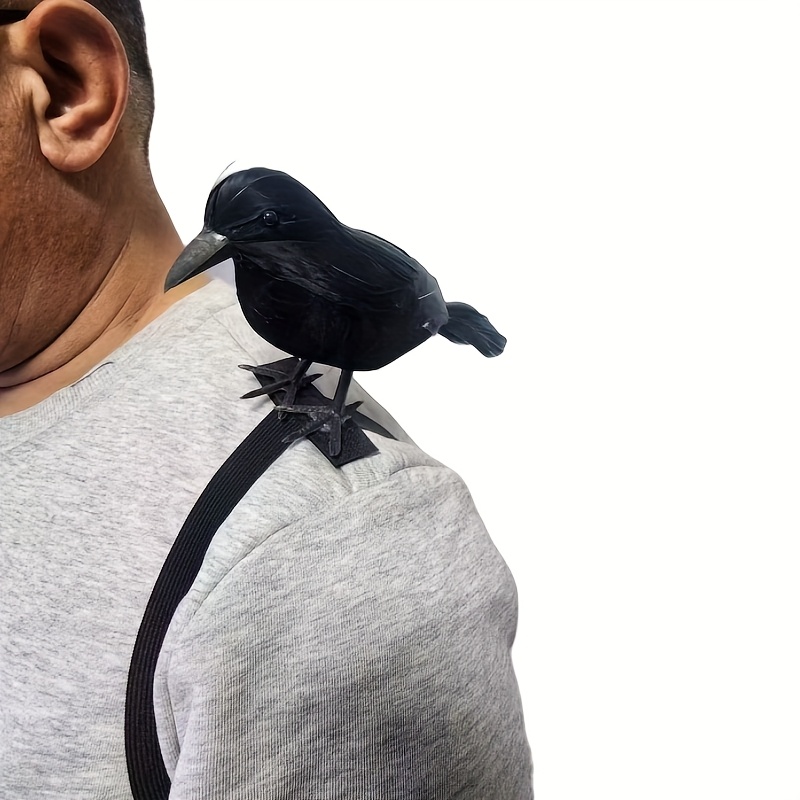 Realistic Black Feathered Crow Statue With Shoulder Straps, Gothic Crow Shoulder Costume Role-playing Party Props, Suitable For Halloween And Christmas Holiday Parties, Without Battery