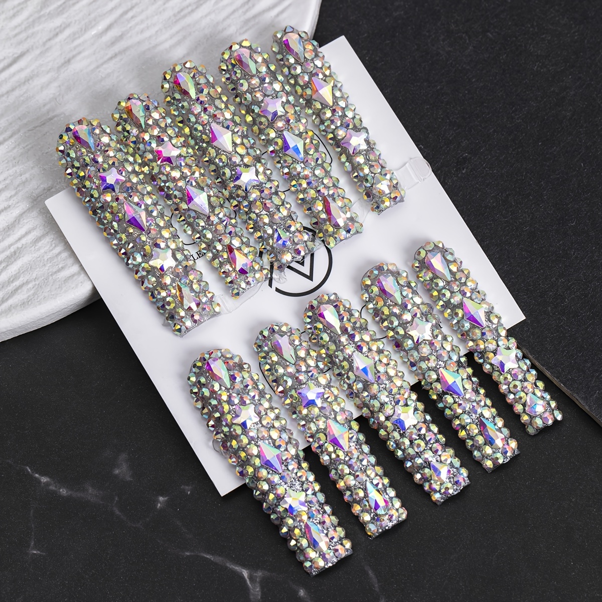 

Full Long Square Handmade Press On Nails, 10pcs