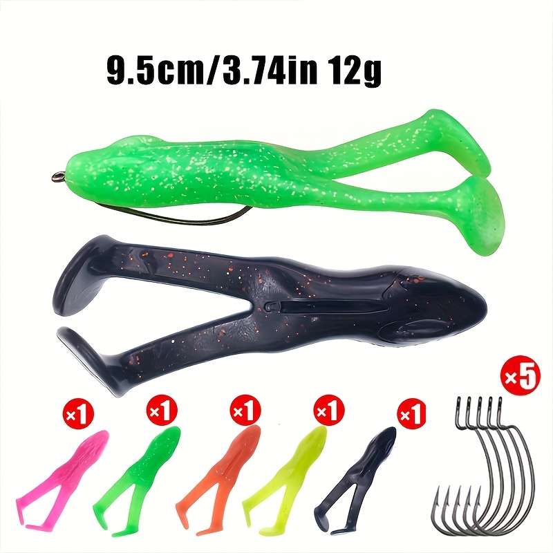 TEMU Ensemble de 10 pièces Nouveau système flottant Grenouille de coups TPE Matériau Crochet à Appât de pêche mou Appâts mou