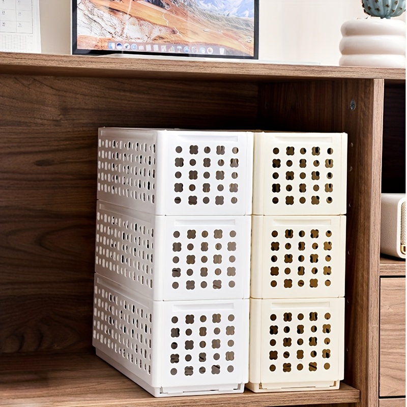 2 4Pcs Foldable Plastic Storage Baskets Stackable Durable