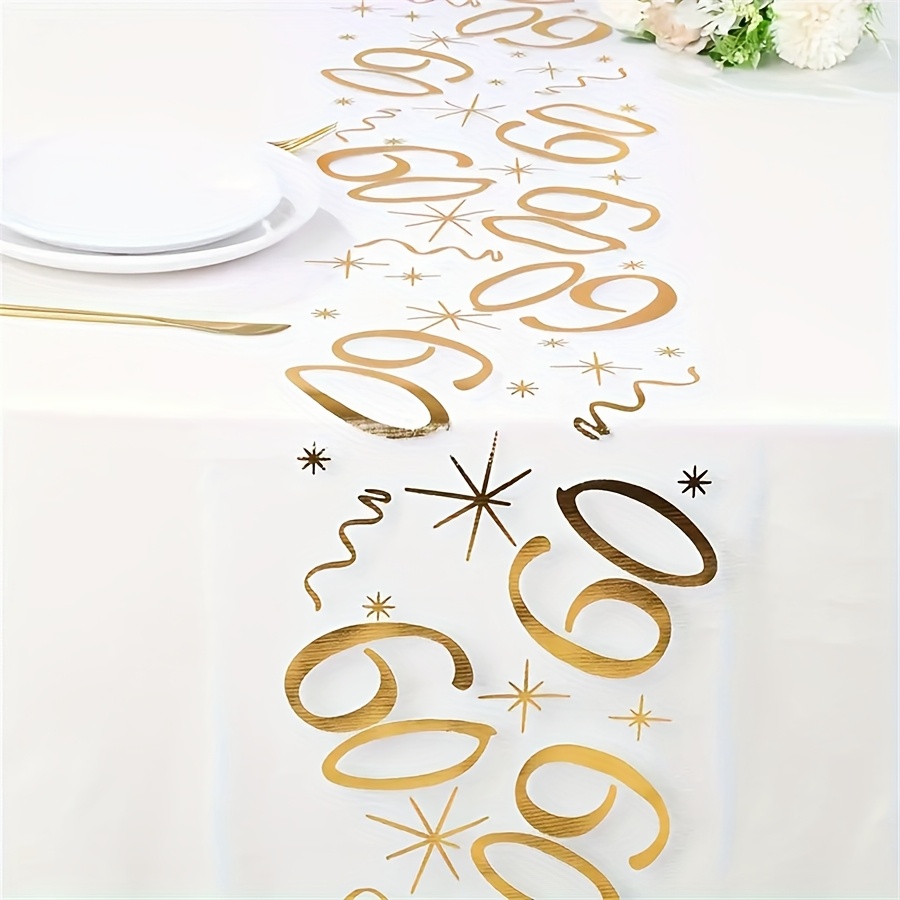 E-shop Ein eleganter Goldfolien-Tischläufer für den 60. Geburtstag – Goldgestickte Mesh-Polyesterdecke mit anmutigem Stern- und Wirbelmuster, ideal zur