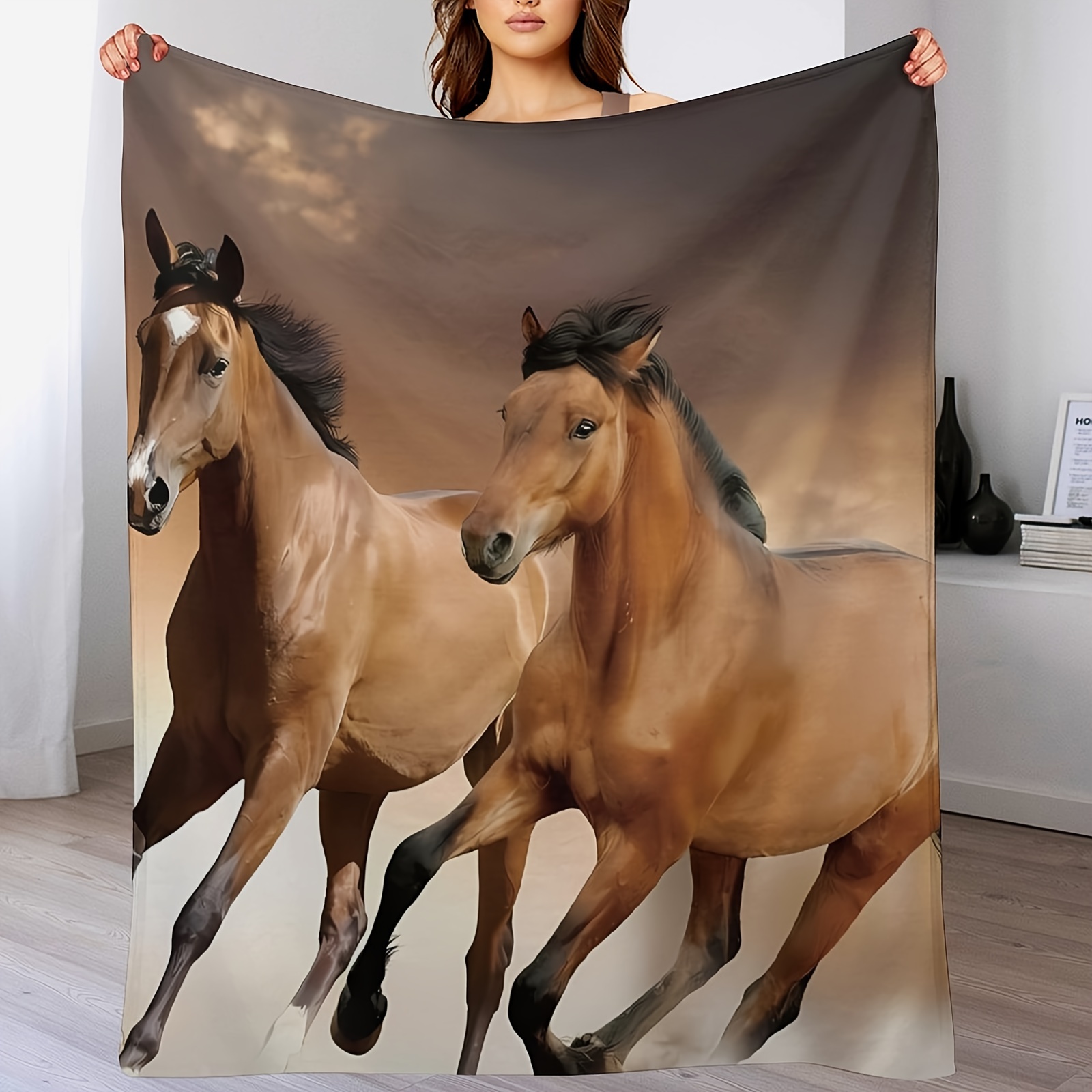 

Galloping Horse Blanket Gifts For Men Women Boys Decor For Home Bedroom Living Room Chair Sofa, Soft Cozy Smooth Lightweight Throw Plush Blankets Brown