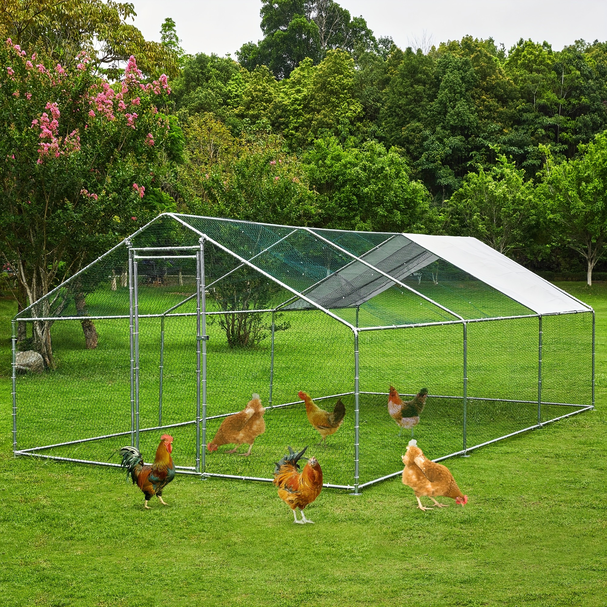

Extra Large Metal Chicken Coop Walkin Poultry Cage Hen Run House Rabbits Habitat Cage Spire Shaped Coops