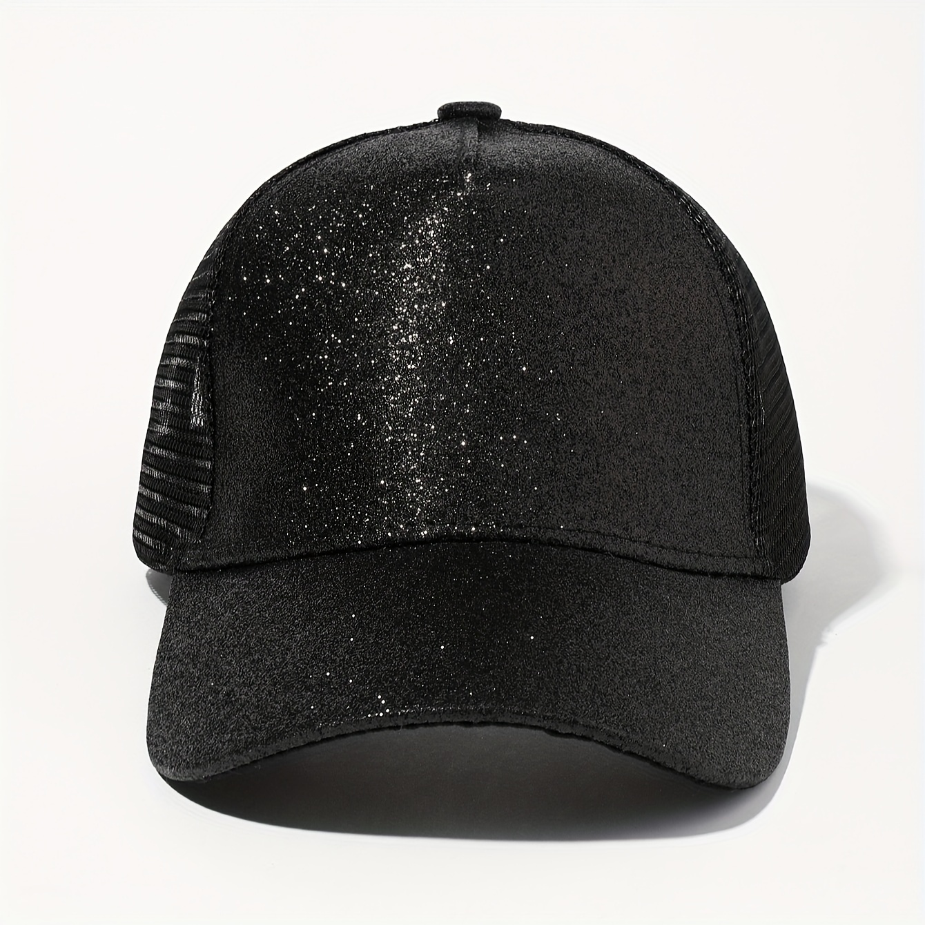 

Women's Glittery Baseball Cap With Mesh Back, Simple Shiny Sun Protection Trucker Hat For Outdoor And Street Party, Adjustable Fit - 1 Size Music Festival