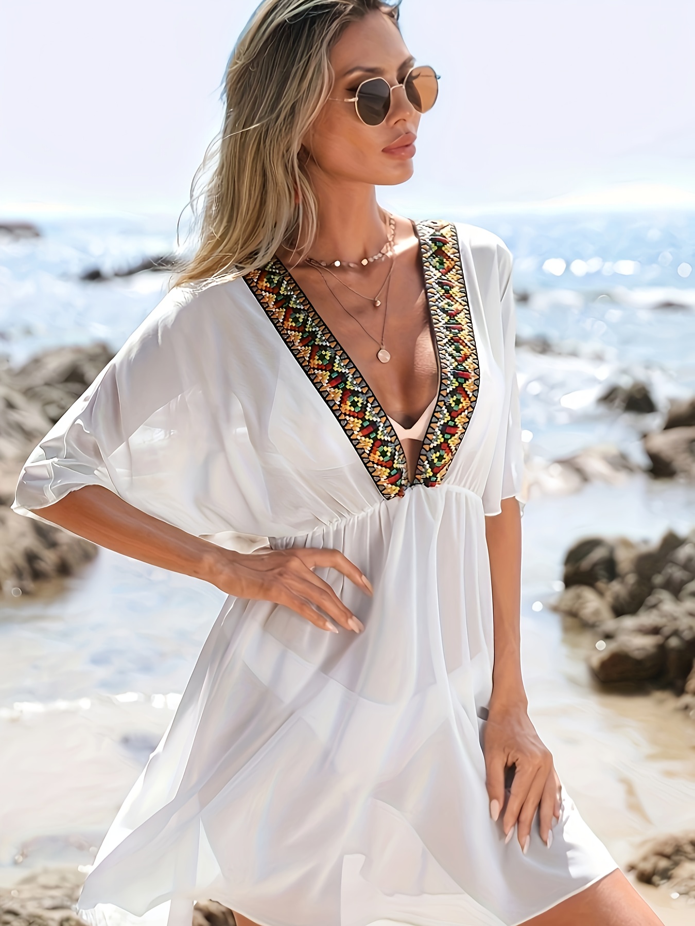 Plus Size Swim Cover Up, Beach Kaftan, Lace Boho Dress, Maxi Beach