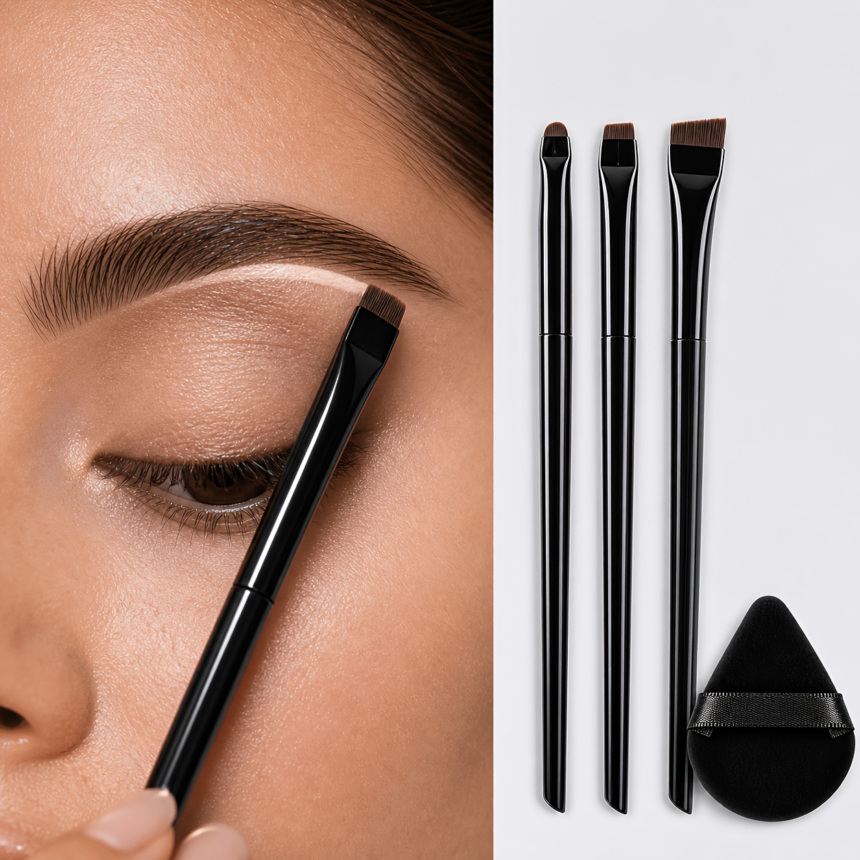 TEMU Ensemble de 4 pinceaux de Cosmétique pour sourcils et eyeliner, comprenant un pinceau biseauté, idéal pour les débutants, un pinceau à paupières
