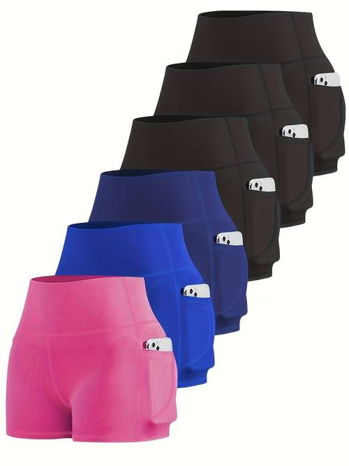 womens high waisted high sports shorts with pockets in a solid the fabric is soft and breathable and quick drying shorts are suitable for fitness running and daily training knee length shorts