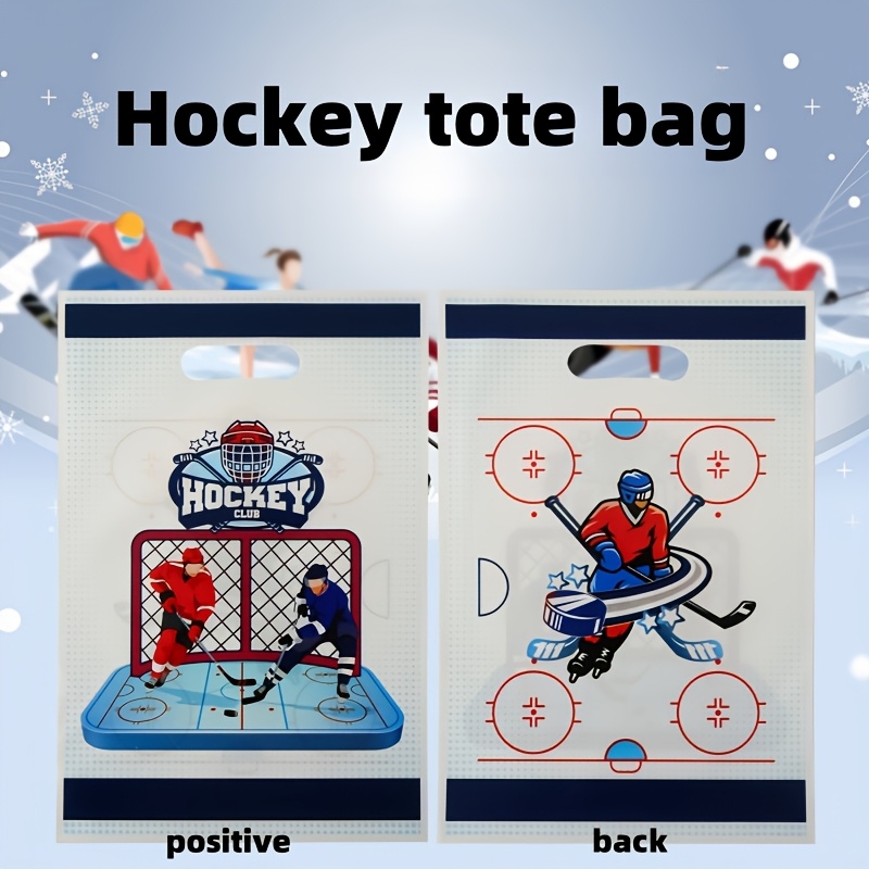 

30pcs Reusable Ice Hockey Tote Bags - Double-sided, Plastic - Birthday & Sports Parties - High-quality Party Favor With Vibrant Hockey-