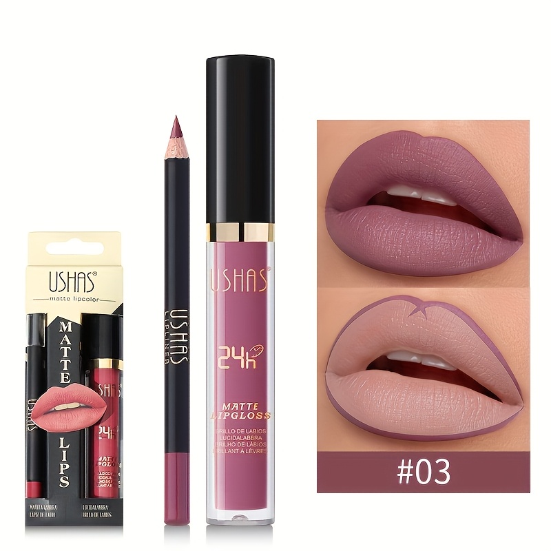 RUJURI - Set Ruj Lichid Mat si Creion pentru Buze, Rezistent, Ushas 03