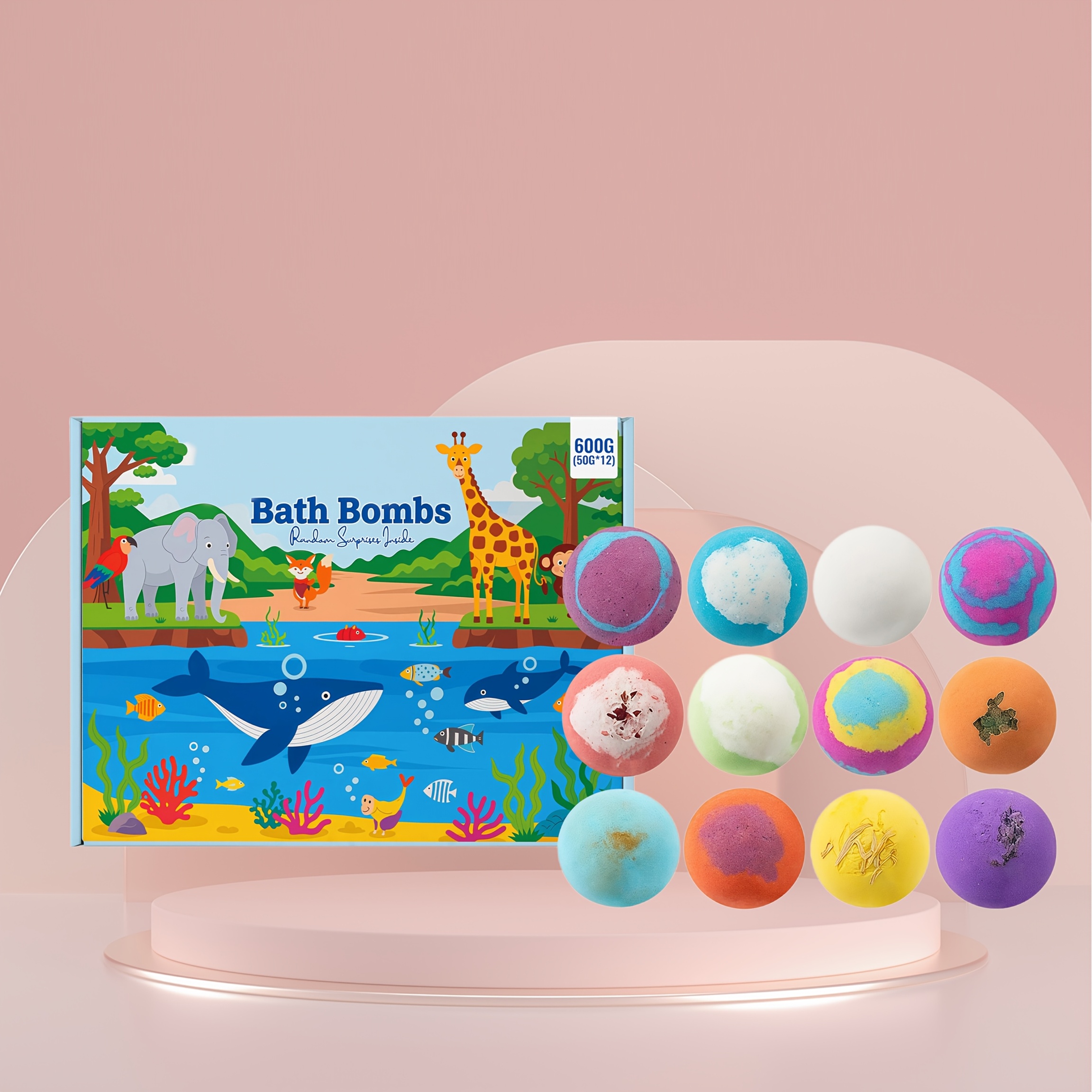 TEMU 12 Pcs Bath Gift Set With Animal Figurines Inside - Colorful Bubble Bath , Ideal Birthday, Halloween, And Christmas Gifts