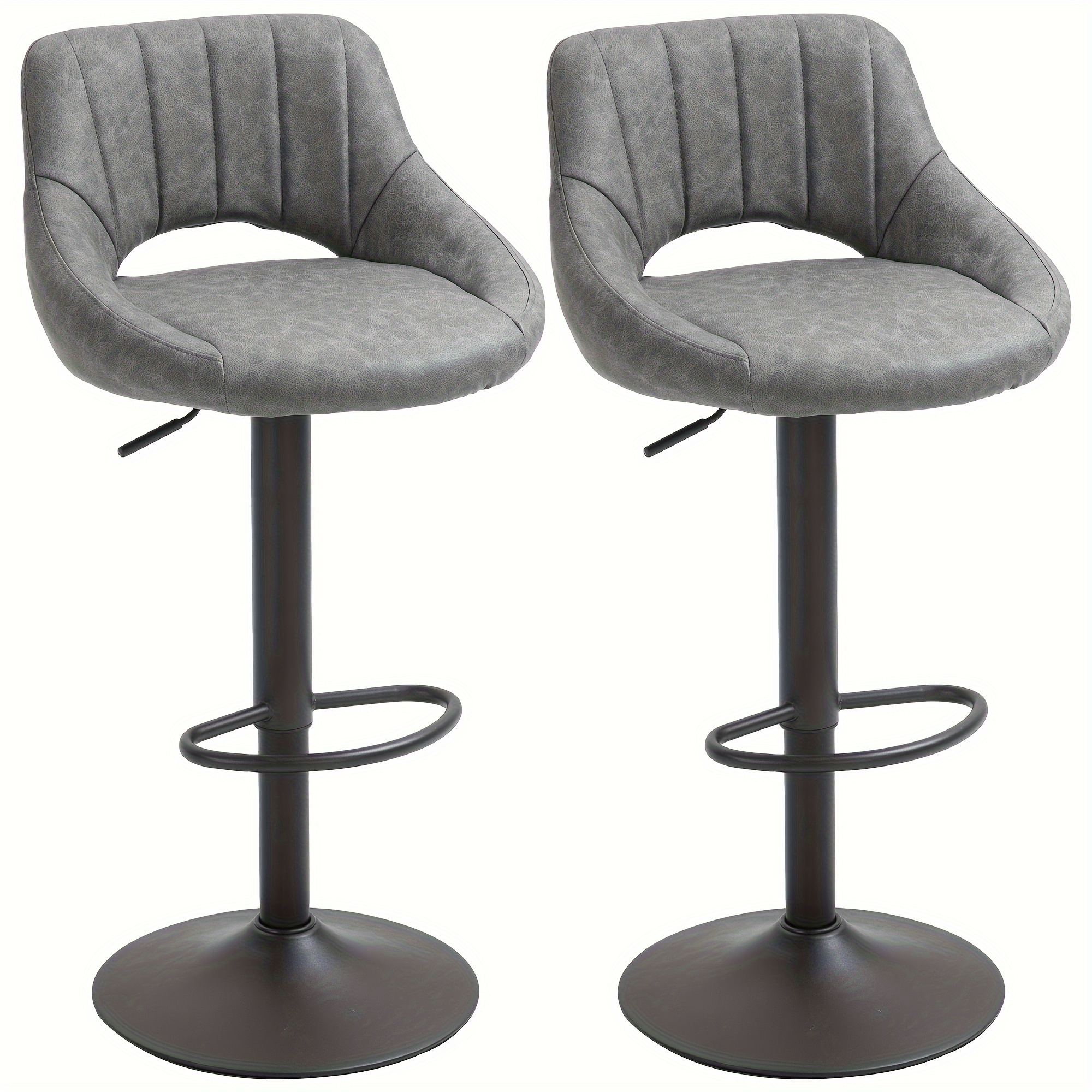 

Bar Stools Set Of 2, Swivel Bar Height Barstools Chairs With Adjustable Height, Round Heavy Metal Base, And Footrest, Gray