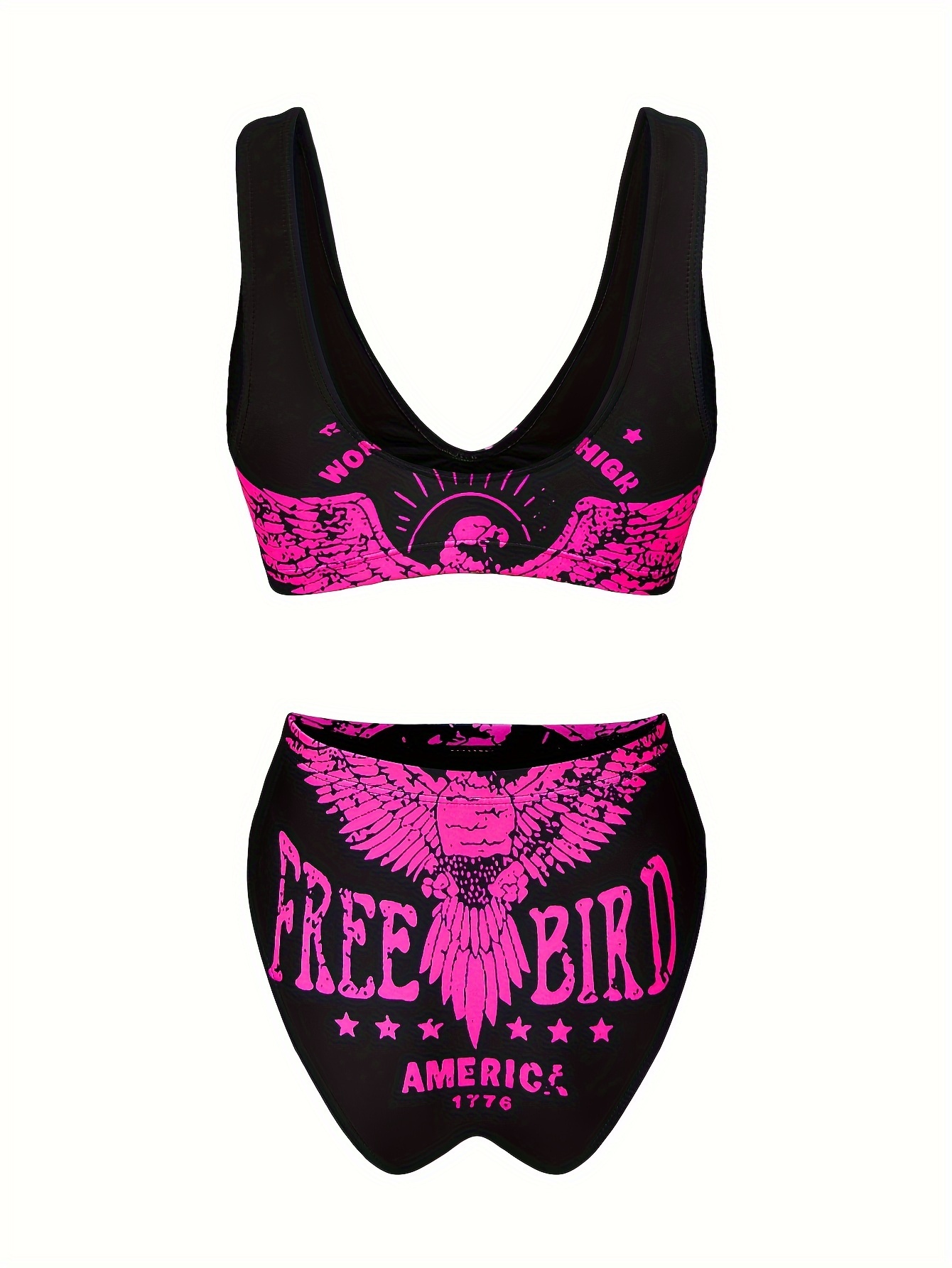 Factory Supply Fashionable Split Swimwear Women's Letter Print Two-Piece Bikini Beach Swimsuit