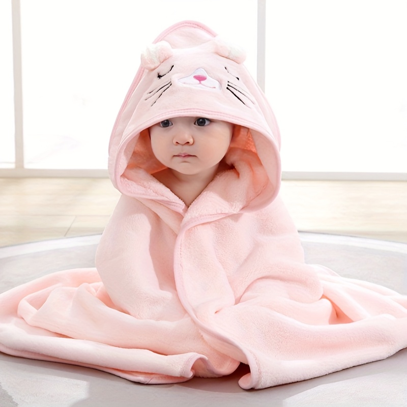 One or four adorable cartoon-design children's hooded coral velvet bath towels, perfect for newborns and kids aged 0-6 years. Highly absorbent baby wraps and blankets make great gifts for little ones