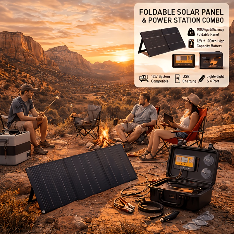 TEMU Portable Solar Panel Kit With 60a Controller, 12v-18v-24v, Usb 5v Charger, Suitable For Rvs, Boats, Camping, Hiking, Mobile Phones, Watches, Pet