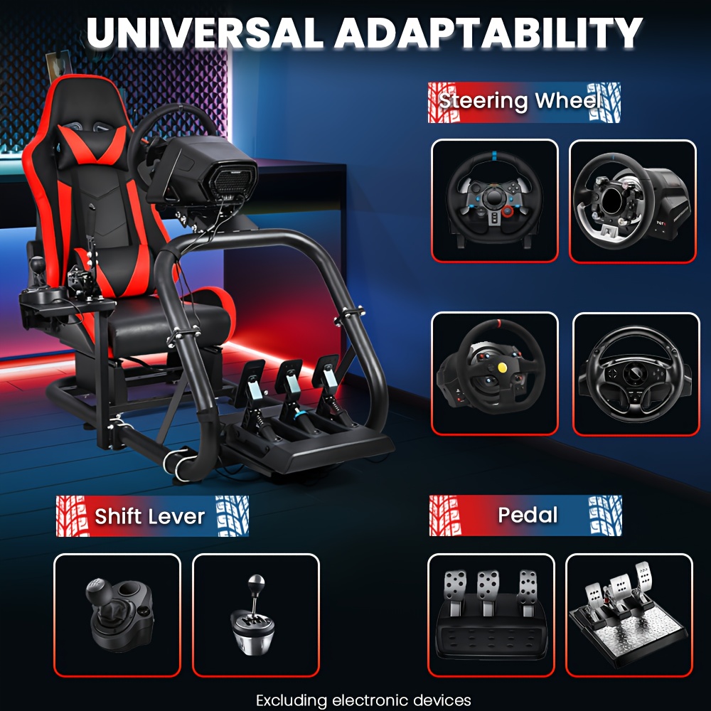 Minneer Immersives Fahrflug-Simulator-Cockpit mit rotem Sitz, kompatibel mit Logitech/Thrustmaster/Fanatec G29/G920/G923/T248/T300 Rennspiel-Lenkradständer (Lenkrad, Pedale, Handbremse nicht enthalten), Virtual-Reality-Spiele,Fahrsimulator,Verstellbarer Ständer,Hochwertige Materialien,Rad- und