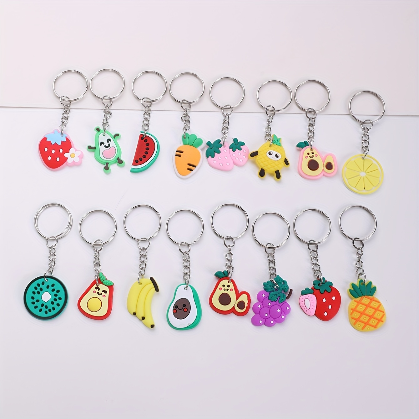 

16 Pcs Cute Cartoon Fruit Pvc Keychains, Assorted Colorful Key Rings, Fun Novelty Bag & Luggage Accessories For Women, Festive Party Favors