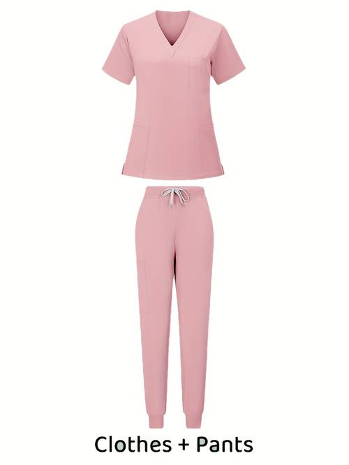 scrubs set for women classic v neck top jogger pants with stretch nursing uniform scrub suit