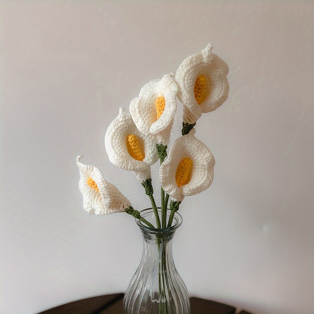 

5pcs Handcrafted Crochet Lily Flowers - , Vibrant Colors, Decor, Holiday Gifts, And Wedding Bouquets