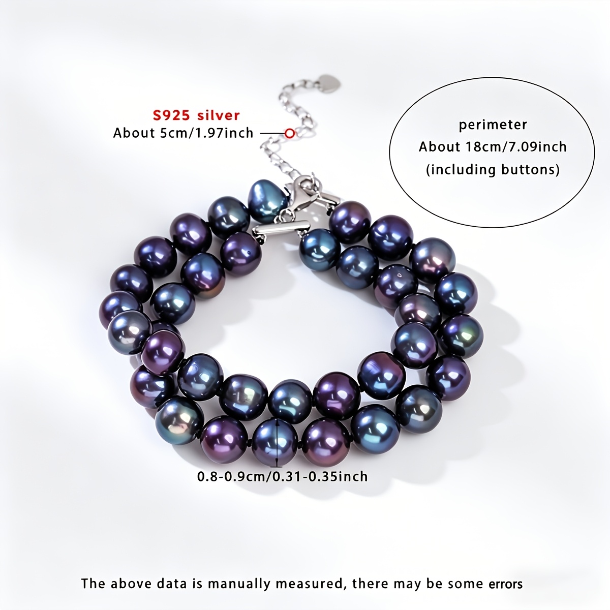 TEMU 1 Adjustable S925 Silver & Black Freshwater Pearls Bracelet | Elegant Double-layer Design, Ideal For Weddings & Gift-, Perfect For Parties And