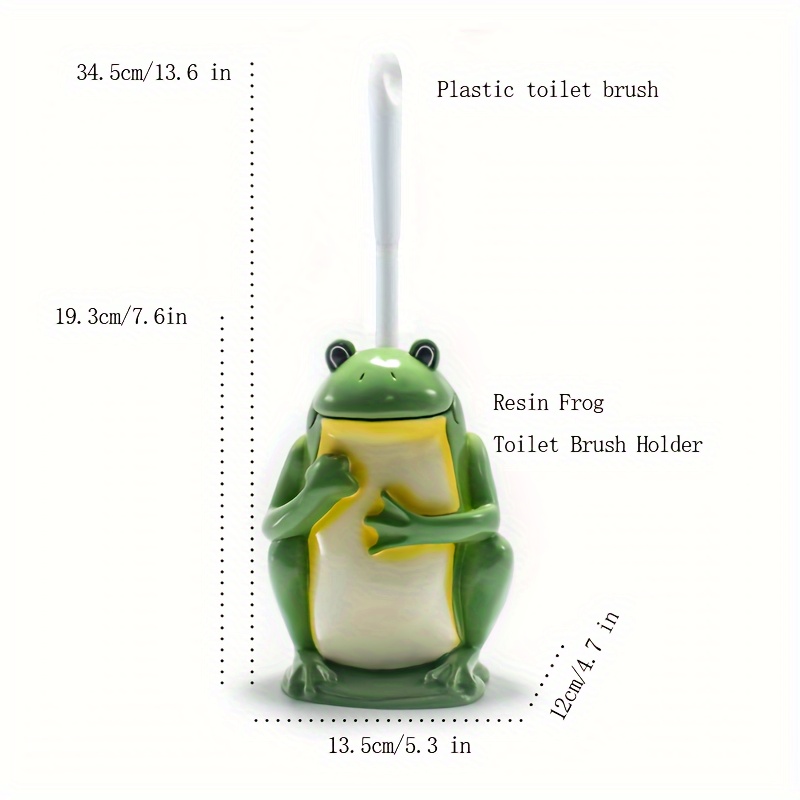 JIUJ Nieuwe compacte toiletborstel voor badkamer met cartoon kikker borstelhouder in hars groene reinigingsset