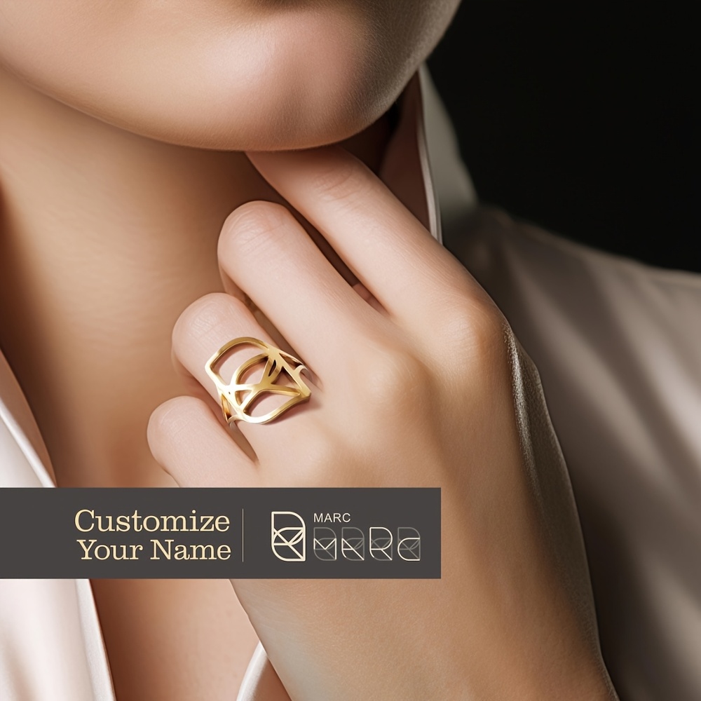 TEMU Custom Unique Ring Personalized Name Logo Ring Stainless Steel More Meaningful Name Sign Opening Ring Gift For Her Ladies Men's Popular Jewelry