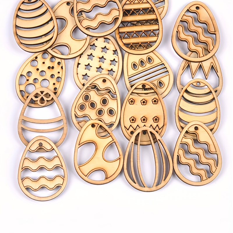 

25- Unfinished Wooden Easter Egg Pendants, Mixed -out For Diy Scrapbooking And Crafts, Wood