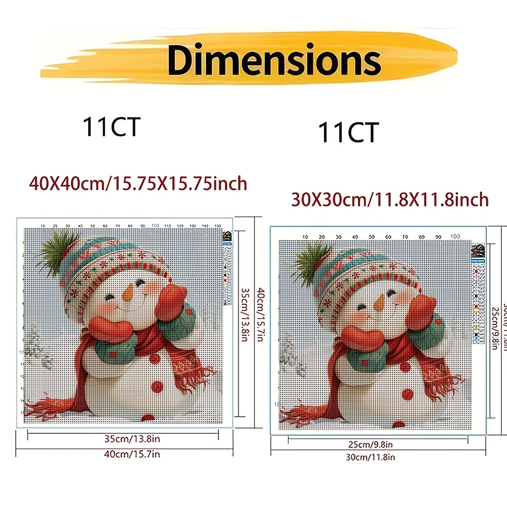 DIY Cross-Stitch Printed Kit, Snowman Wearing Colorful Hat and Scarf Pattern