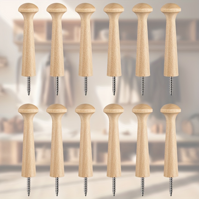 

12-pack Universal Holiday Ornament Hooks - Wooden Shaker Pegs With Screw For Hanging Accessories, Unfinished Pegs, Decorative Wall Hooks For Clothing, Hats, Scarves, And Towels