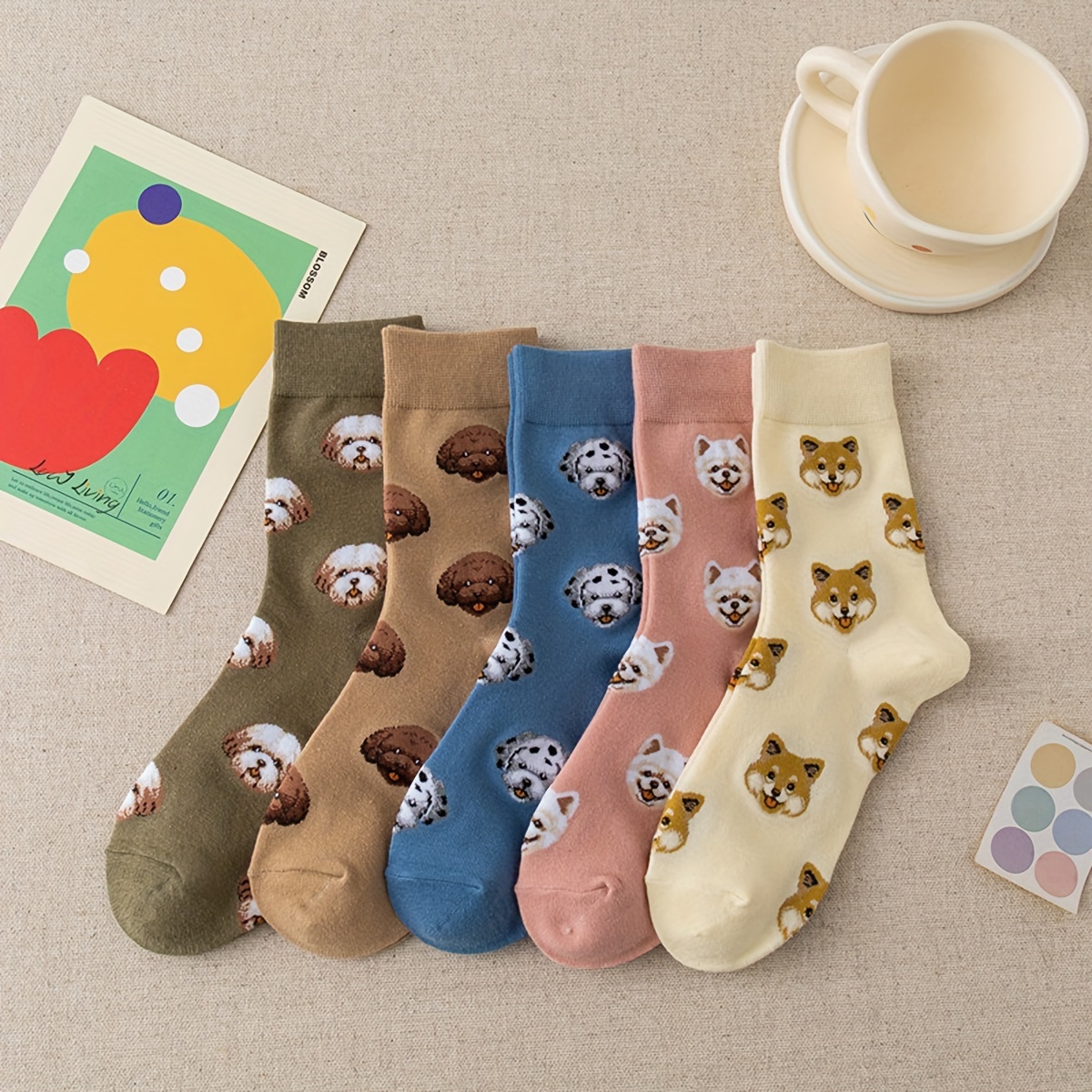 

1 Pair 3d Textured Cartoon Dog Pattern Socks, Comfy & Breathable Mid Tube Socks, Women's Stockings & Hosiery